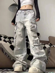 Blue Multi Pocket Baggy Cargo Pants