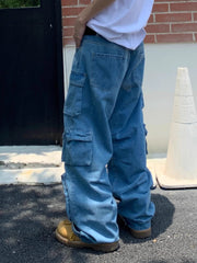 Blue Multipockets Oversized Cargo Jeans