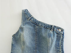 Blue One-Shoulder Denim Top