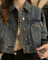 Blue Oversized Cropped Denim Jacket
