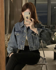 Blue Oversized Cropped Denim Jacket