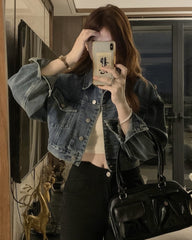 Blue Oversized Cropped Denim Jacket