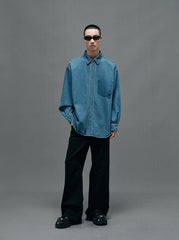 Blue Oversized Logo Patch Shirt
