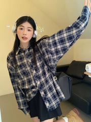 Blue Oversized Plaid Shirt