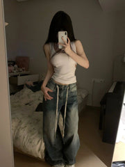 Blue Oversized Shoe Lace Belt Jeans