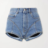 Blue Panelled Denim Shorts