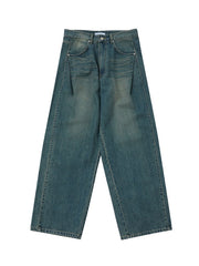 Blue Panelled Oversized Jeans