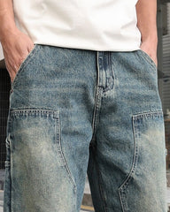 Blue Patch Washed Wide Leg Jeans