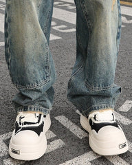 Blue Patch Washed Wide Leg Jeans