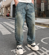 Blue Patch Washed Wide Leg Jeans