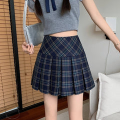 Blue Plaid A-Line Pleated Skirt