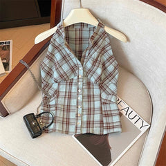 Blue Plaid Button Camisole Top