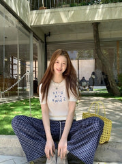 Blue Plaid Highwaist Relaxed Trousers