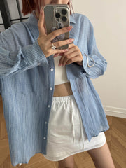 Blue Plaid Oversized Long Sleeves Shirt