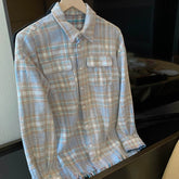 Blue Plaid Raw Hem Woolen Shirt