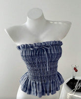 Blue Plaid Tube Crop Top