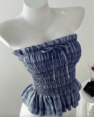 Blue Plaid Tube Crop Top
