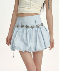Blue Puffy Skirt With Heart Waist Chain