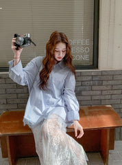 Blue Relaxed Fit Shirt And Skirt Casual Set