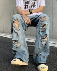 Blue Ripped Baggy Jeans