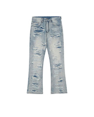 Blue Ripped Semi-Boot Cut Jeans