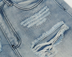 Blue Ripped Semi-Boot Cut Jeans