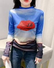 Blue Rose Long Sleeves Top