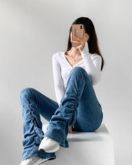 Blue Ruched Sides Jeans