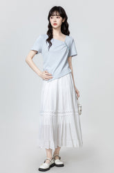 Blue Ruched Waist Short Sleeve T-Shirt