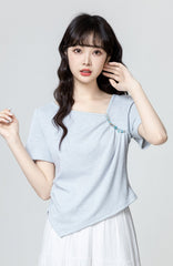 Blue Ruched Waist Short Sleeve T-Shirt