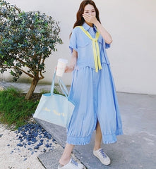 Blue Shawl Shirt Slimming Floral Maxi Dress