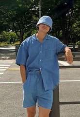 Blue Short Sleeves Denim Shirt