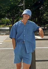 Blue Short Sleeves Denim Shirt