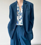 Blue Single-Breasted Suit Jacket