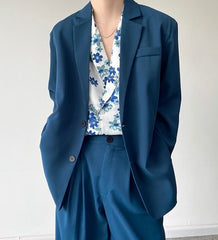 Blue Single-Breasted Suit Jacket