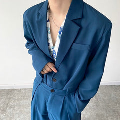 Blue Single-Breasted Suit Jacket