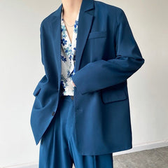 Blue Single-Breasted Suit Jacket