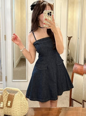 Blue Sling A-Line Denim Dress