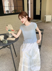 Blue Split Back Top And Skirt Set