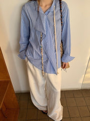 Blue Striped French Style Loose Fit Sun Shirt