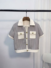 Blue Striped Woolen Short Sleeve Jacket