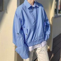 Blue Striped Zip-Up Jacket