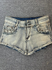 Blue Studded Micro Denim Shorts