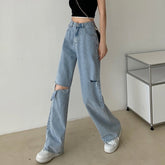Blue Subtle Slit Ripped Jeans