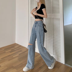 Blue Subtle Slit Ripped Jeans