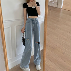 Blue Subtle Slit Ripped Jeans