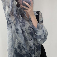 Blue Tie-Dye Sheer Shirt