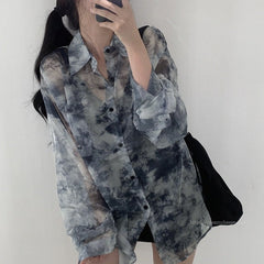 Blue Tie-Dye Sheer Shirt