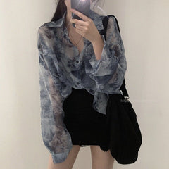 Blue Tie-Dye Sheer Shirt