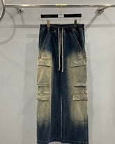 Blue Two-Tone Gradient Washed Cargo-Style Jeans